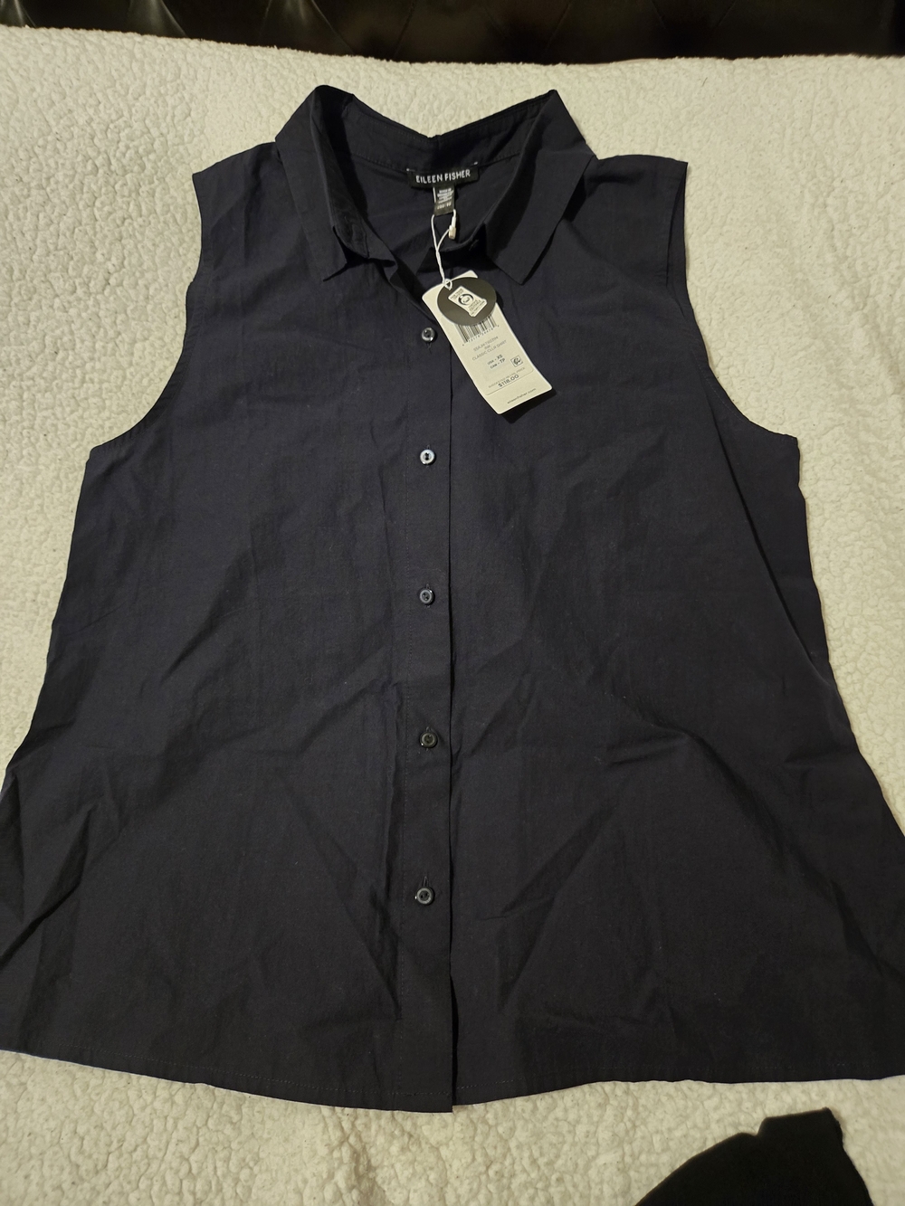 Eileen Fisher Navy Sleeveless Button-Front Shirt